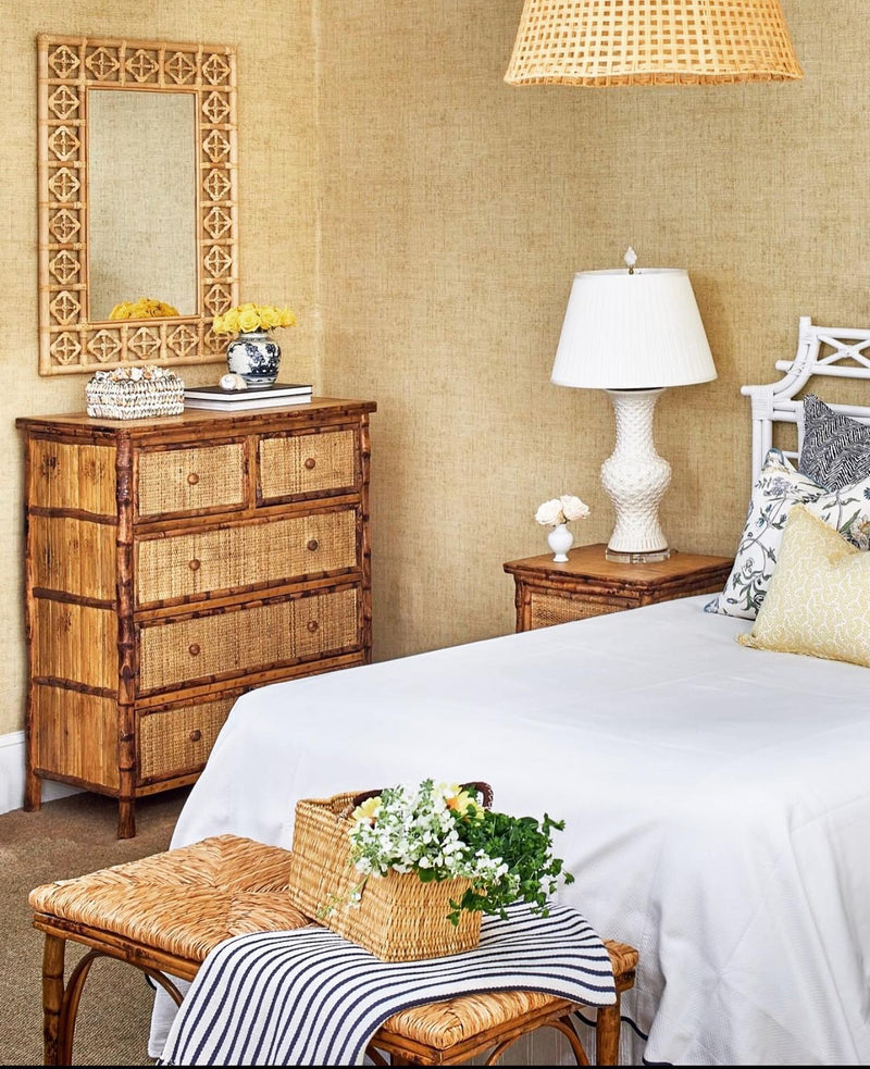 Tortoise Shell Bamboo + Rattan Tall Drawer Chest