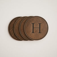 round coasters monogrammed leather personalized