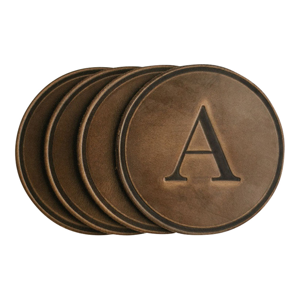 round coasters monogrammed leather personalized