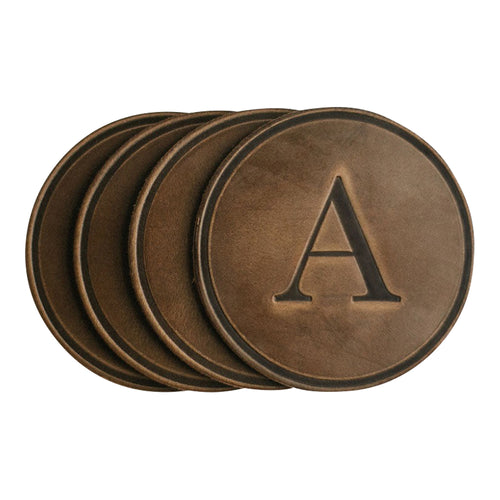 round coasters monogrammed leather personalized