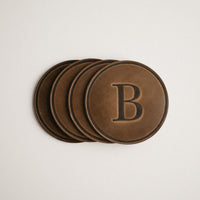 round coasters monogrammed leather personalized