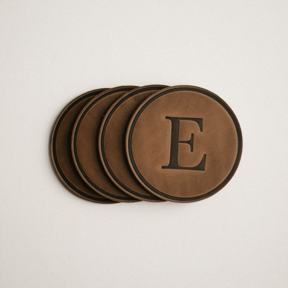 round coasters monogrammed leather personalized