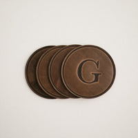 round coasters monogrammed leather personalized