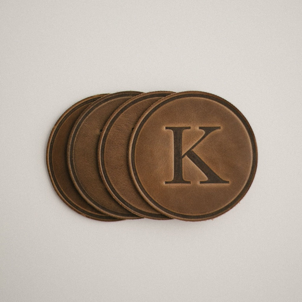 round coasters monogrammed leather personalized