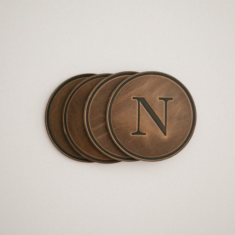 round coasters monogrammed leather personalized