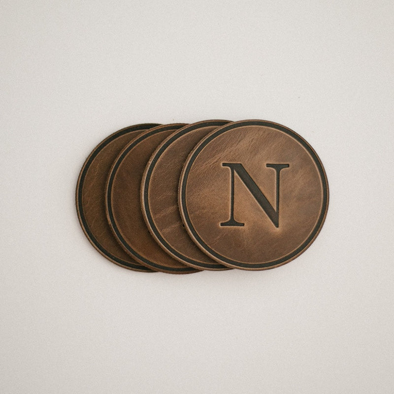 round coasters monogrammed leather personalized