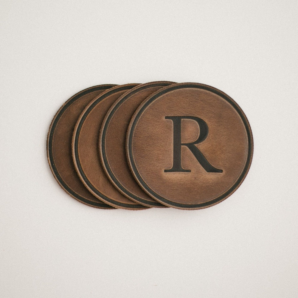 round coasters monogrammed leather personalized