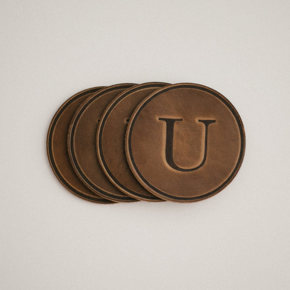 round coasters monogrammed leather personalized