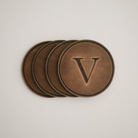 round coasters monogrammed leather personalized