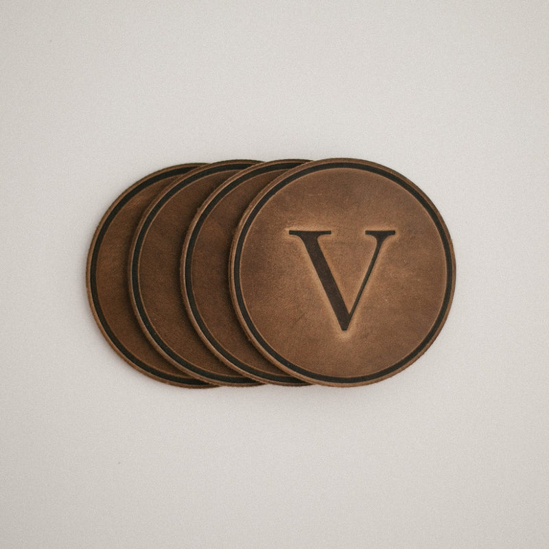 round coasters monogrammed leather personalized