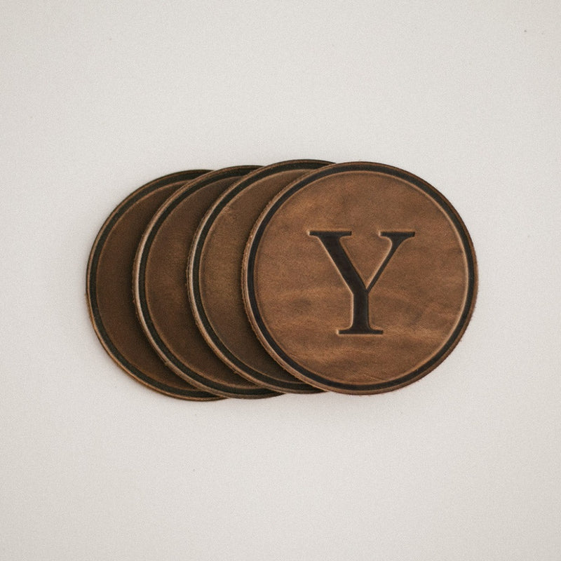 round coasters monogrammed leather personalized
