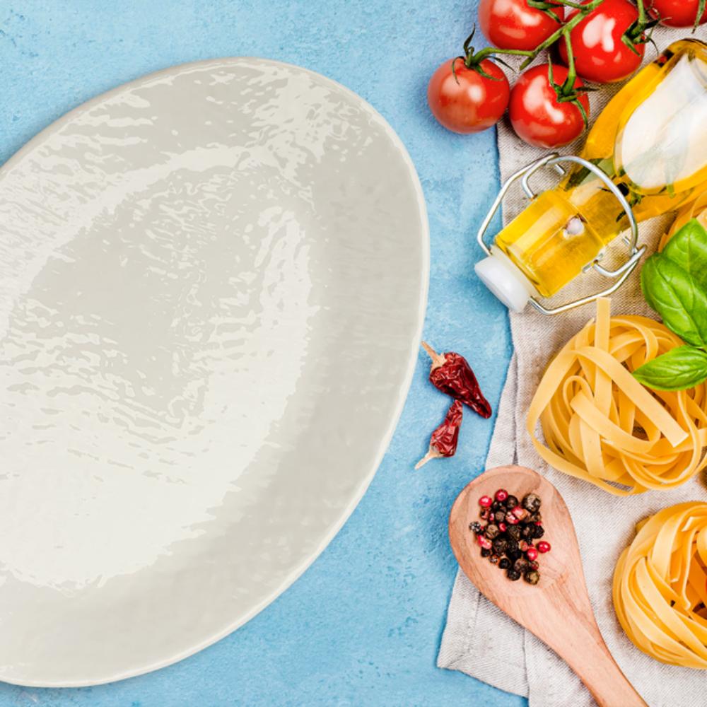 melamine serving platter cream weave pattern oval 