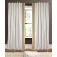 Drapery Curtain Panel Linen Cotton Rod Pocket Ivory Gold Trim