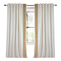 Drapery Curtain Panel Linen Cotton Rod Pocket Ivory Gold Trim