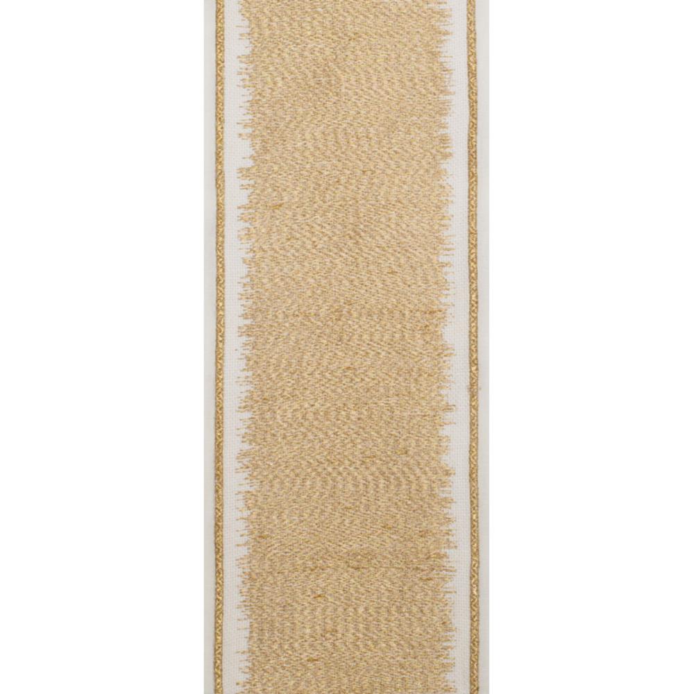 Drapery Curtain Panel Linen Cotton Rod Pocket Ivory Gold Trim