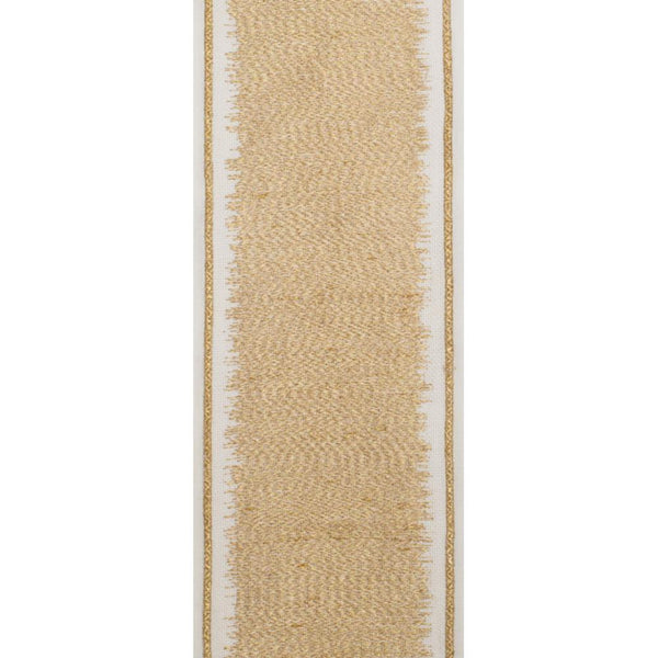Drapery Curtain Panel Linen Cotton Rod Pocket Ivory Gold Trim