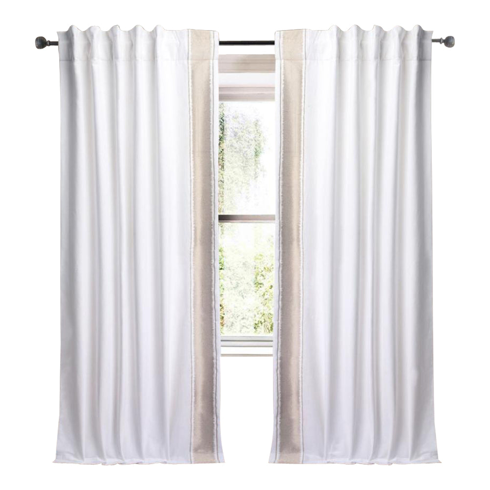 Drapery Curtain Panel Linen Cotton Rod Pocket White Trim