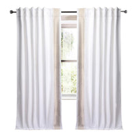 Drapery Curtain Panel Linen Cotton Rod Pocket White Trim