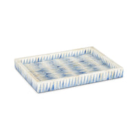 Rectangular tray with blue and white pattern on a white background
