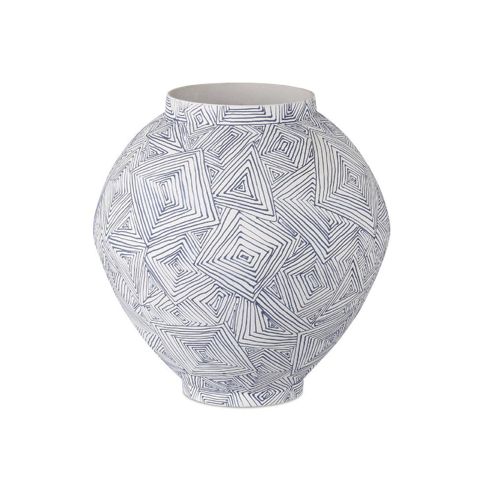 Decorative vase with geometric pattern on a white background