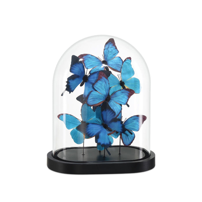 Glass dome with blue butterflies on a white background