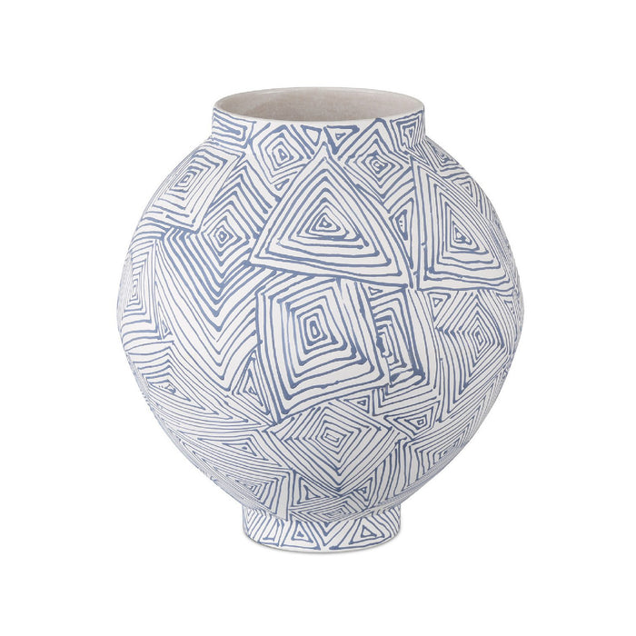 Ceramic vase with geometric pattern on a white background