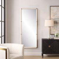 tall dressing mirror white faux leather white brass bands