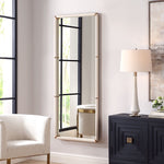 tall dressing mirror white faux leather white brass bands