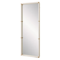 tall dressing mirror white faux leather white brass bands
