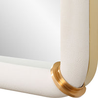 tall dressing mirror white faux leather white brass bands