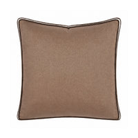A square throw pillow in a textured taupe-brown fabric with a thin dark brown piping border, shown against a plain white background.