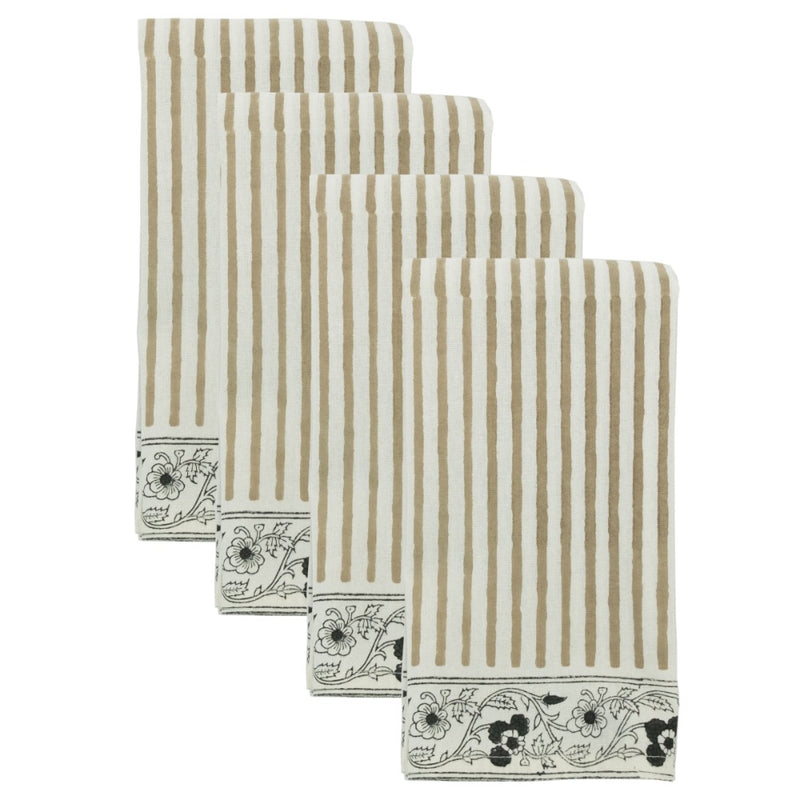 napkins set of 4 block printed tan cotton striped floral