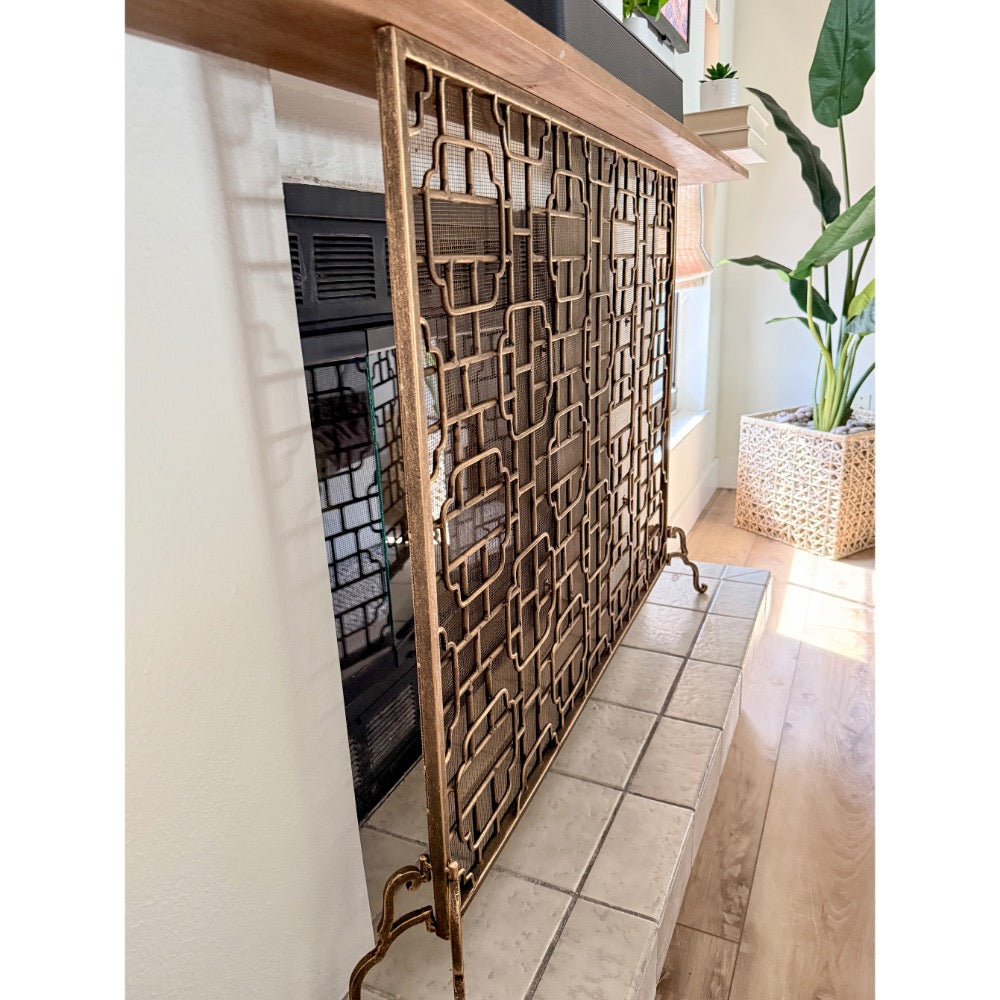 fireplace screen geometric gold contemporary mesh stand feet