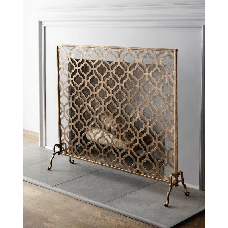 fire screen quadrille large gold mesh single panel Dr. Livingstone I Presume