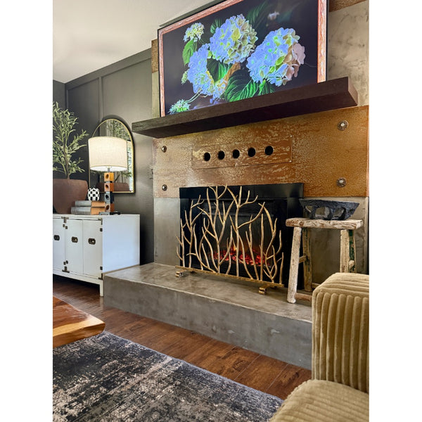 gold iron twig fire screen single panel