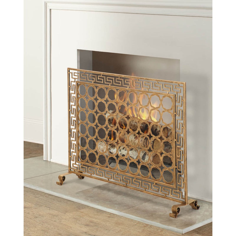 fire screen green key gold circles mesh