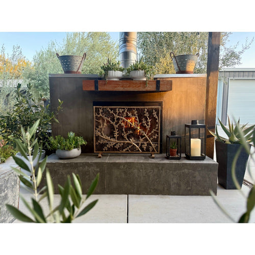 antique gold cherry blossom fire screen single panel