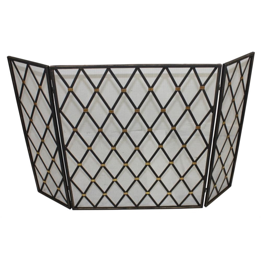 fireplace screen three panel burnished gold diamond detail 