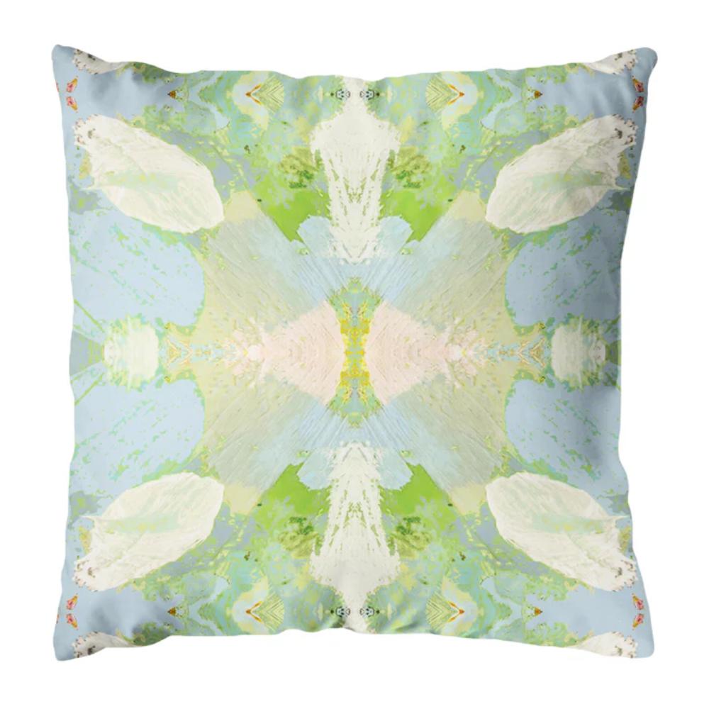 The Laura Park Designs Outdoor Elephant Falls Pillow adds a bright, abstract touch to any outdoor space.