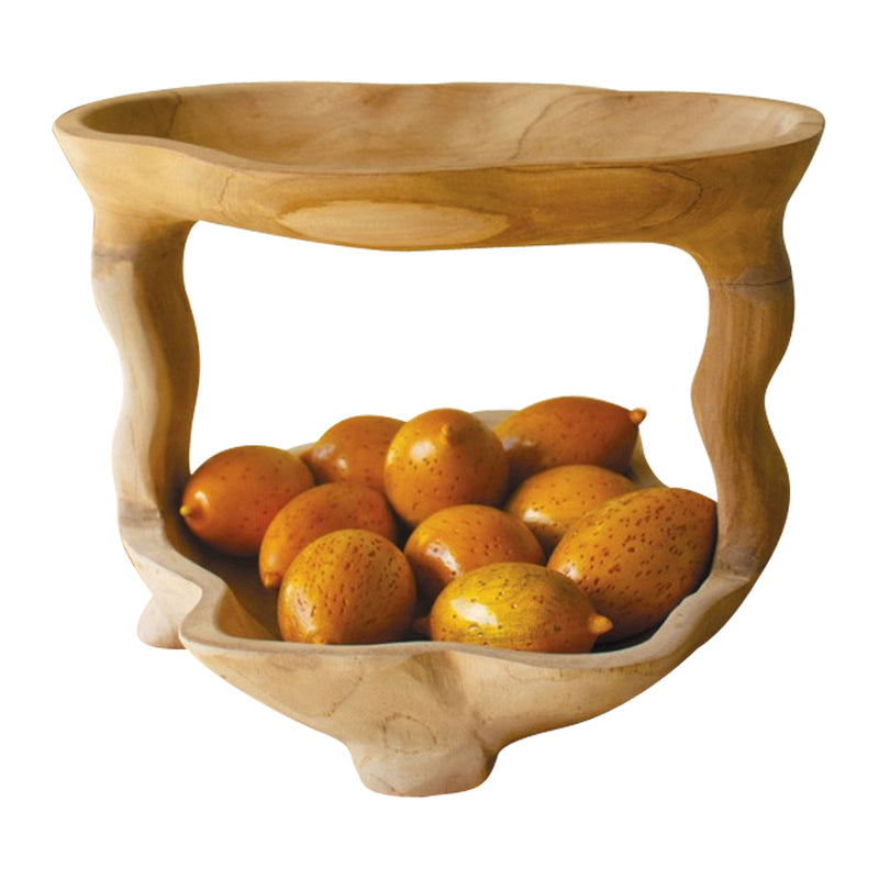 natural two tiered teakwood serving tower