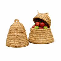 Woven baskets with fruits against a white background