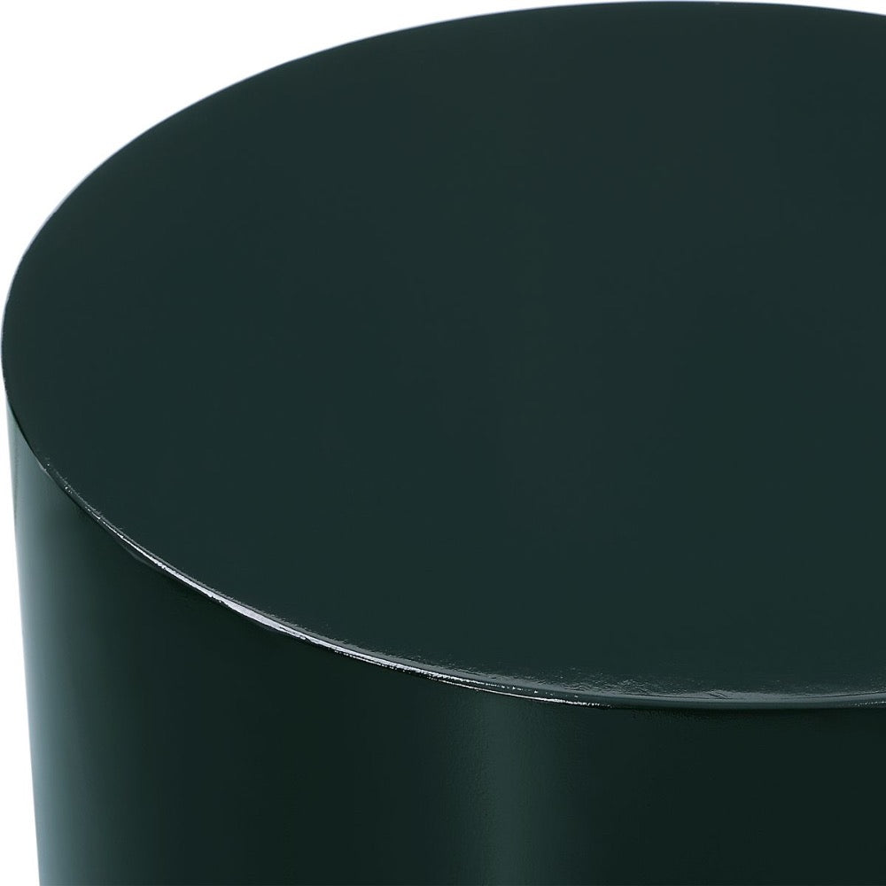 modern accent drink table glossy dark green lacquer round drum-like