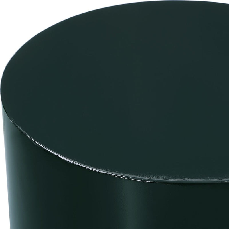 modern accent drink table glossy dark green lacquer round drum-like