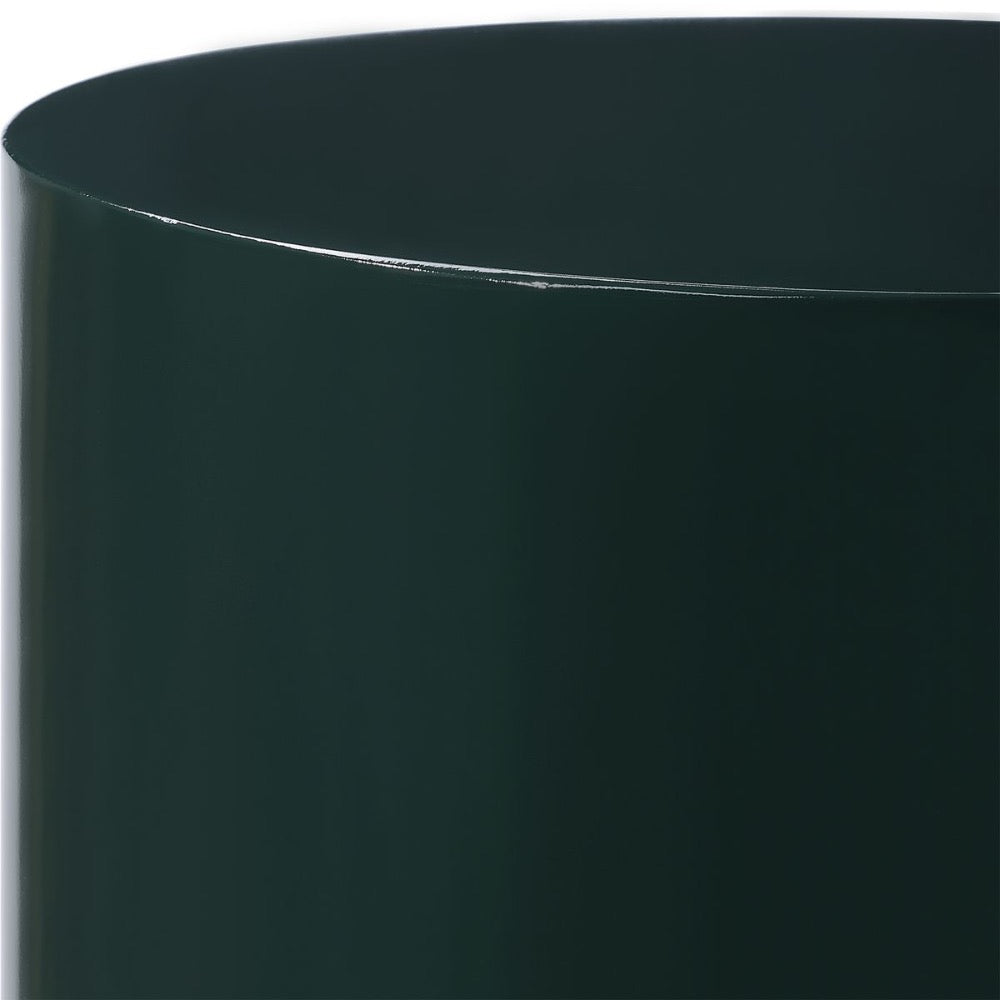 modern accent drink table glossy dark green lacquer round drum-like