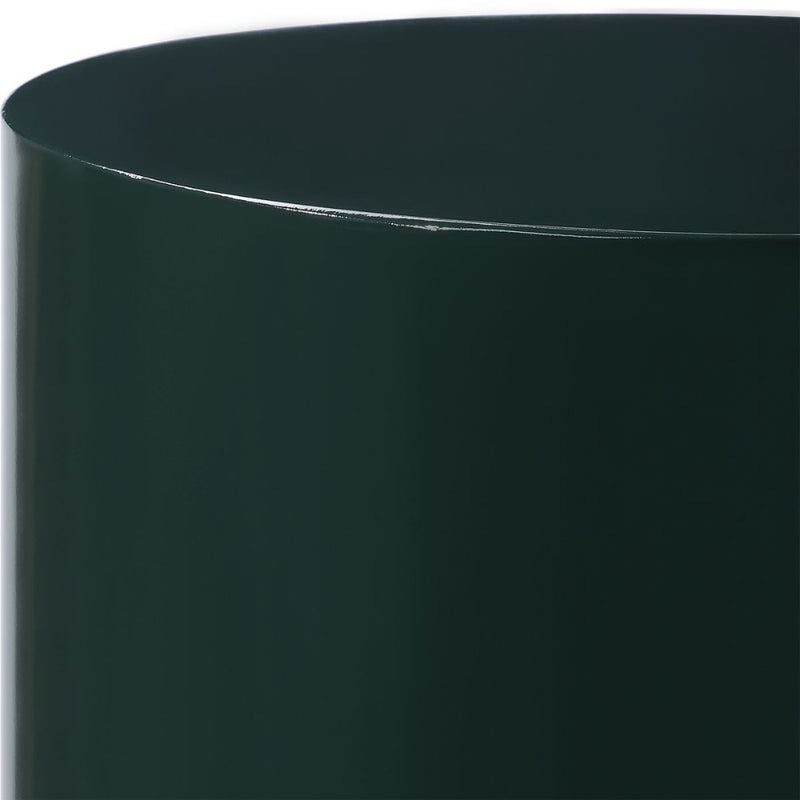 modern accent drink table glossy dark green lacquer round drum-like