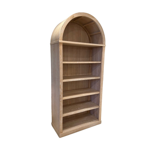 book display shelf unit white wash natural wood adjustable shelves arched top
