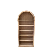 book display shelf unit white wash natural wood adjustable shelves arched top