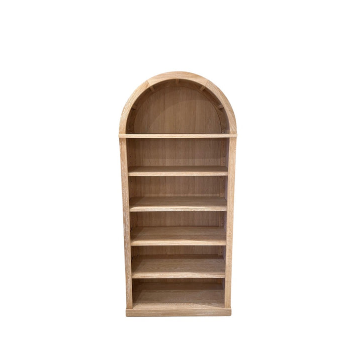 book display shelf unit white wash natural wood adjustable shelves arched top