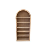 book display shelf unit white wash natural wood adjustable shelves arched top