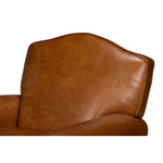 brown leather upholstered swivel chair rounded arms brass nailheads
